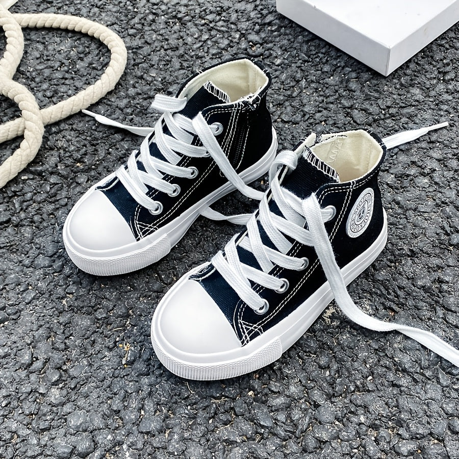 Kids Canvas Sneakers Mid Top Breathable Solid Color Casual Shoes for Spring and Fall