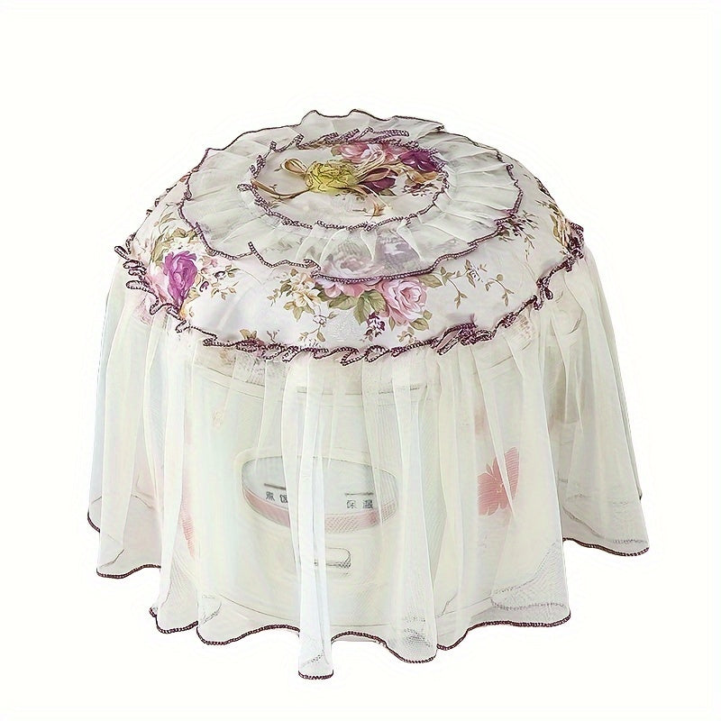 Floral Lace Round Kitchen Cover for Rice Cooker White Light Blue