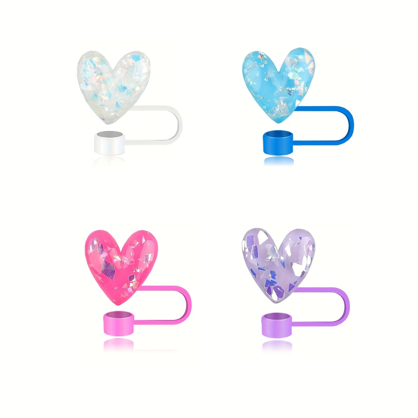 Set of 2 Reusable Flower Design Straw Covers, Dustproof, Flexible Fits Most Straws