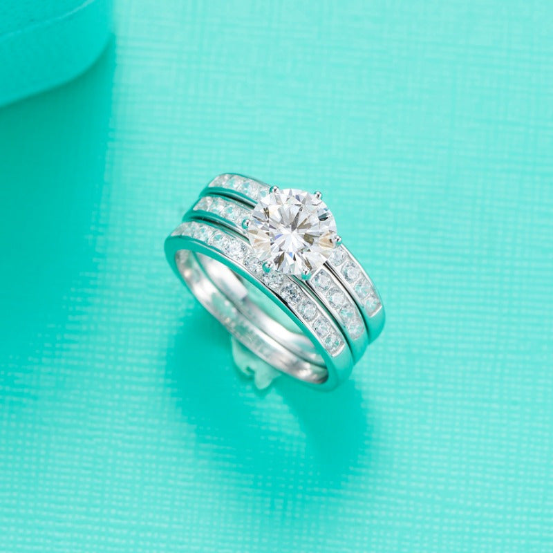 Women's Moissanite Ring Set 18K Gold Plated Sterling Silver 2 5 10 Carats