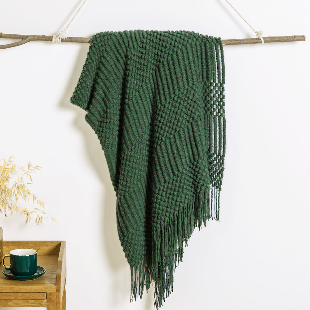 Textured Knit Throw Blanket 127x152cm Soft Solid Couch Sofa Decor