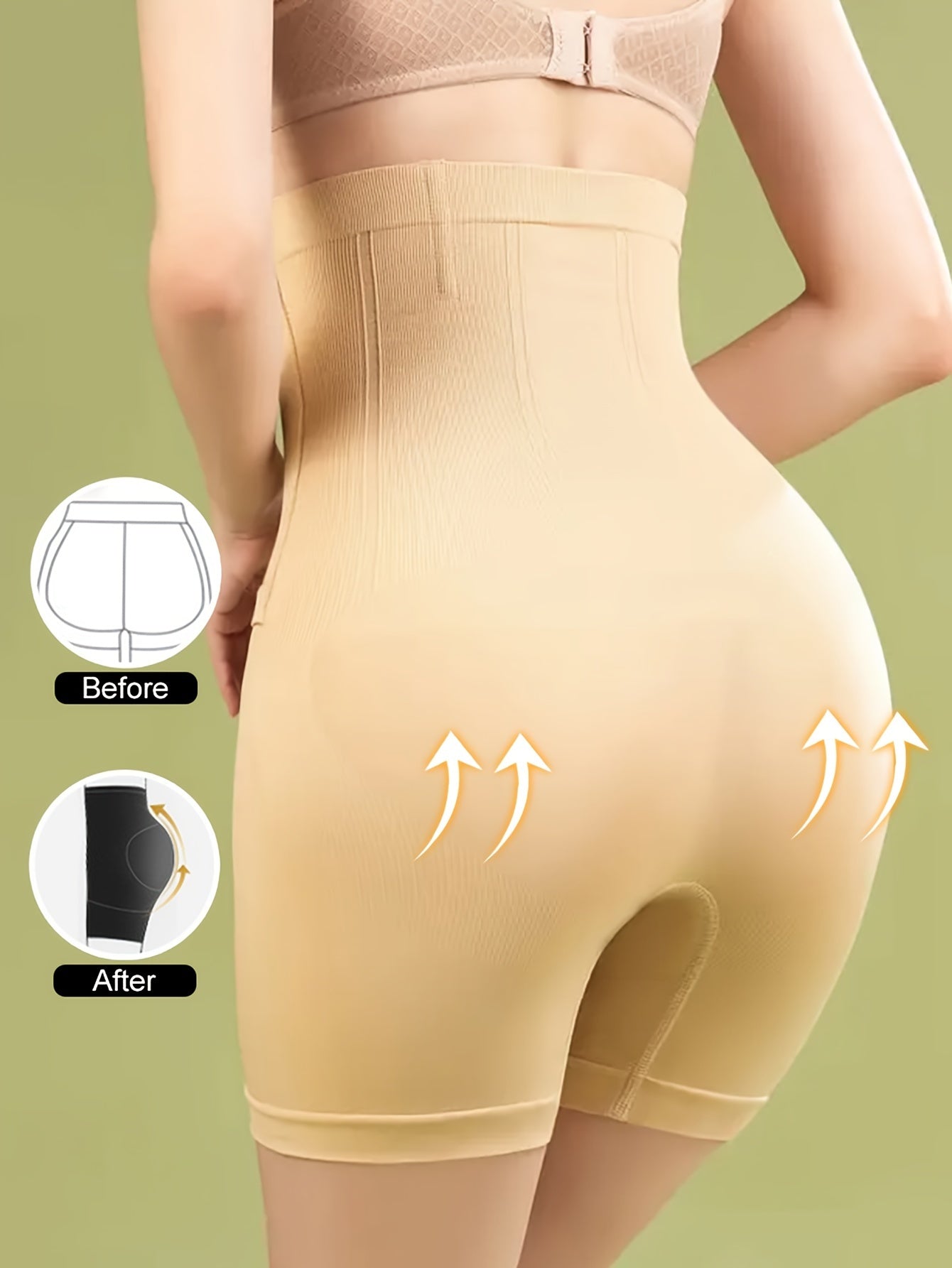 High-Waist Thigh Slimmer Shapewear Shorts for Women Nylon Spandex Solid Color Button Front