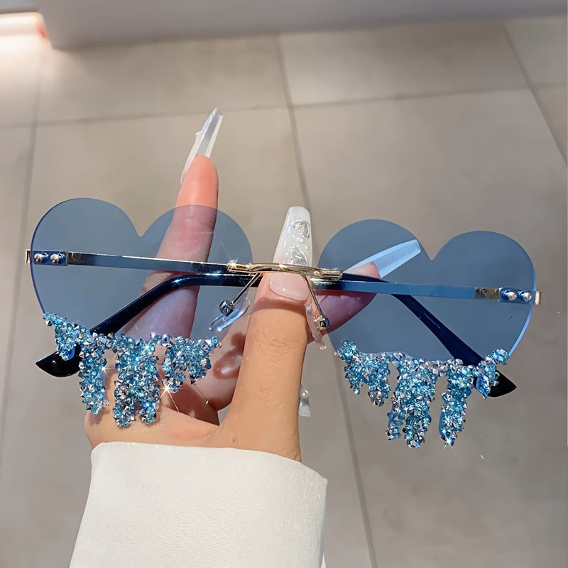 Women's Rimless Fashion Glasses with Rhinestones for Parties and Festivals