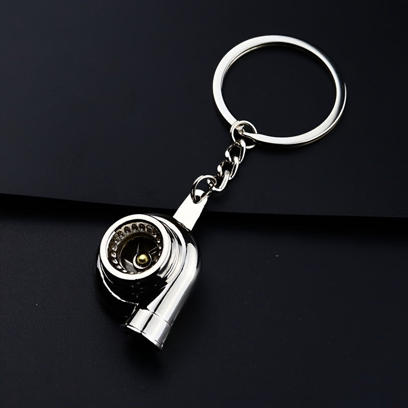 Unisex Metal Golden Turbocharged Keychain Car Modification Accessory