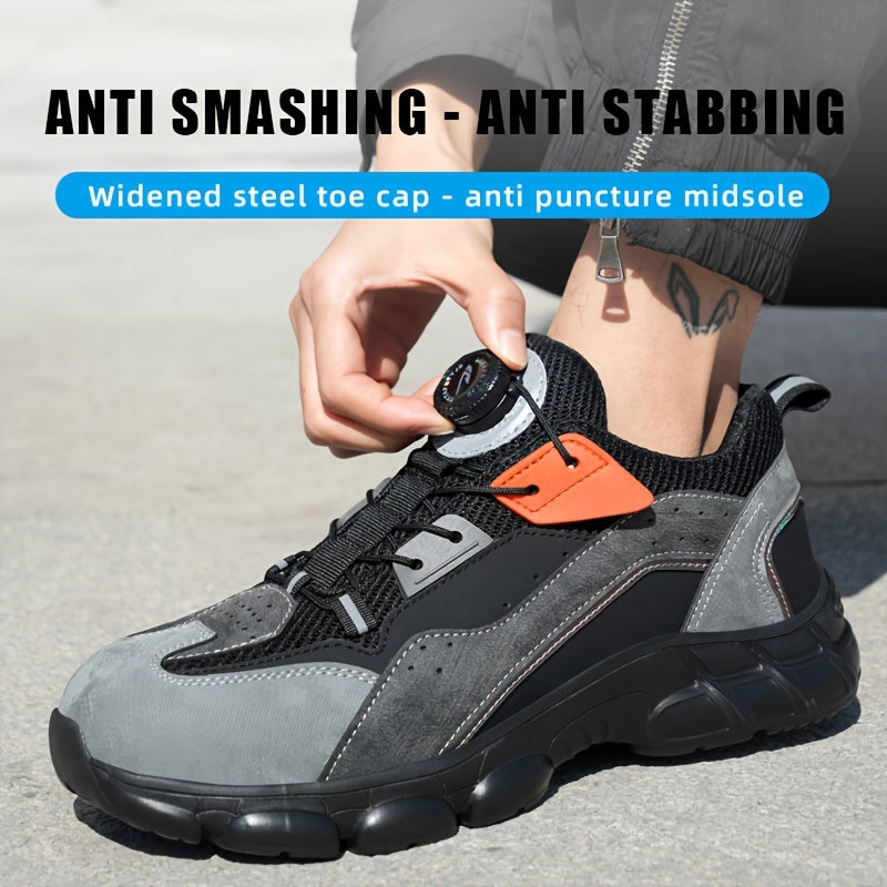 Men's Plus Size Safety Sneakers Steel Toe Puncture-Resistant Non-Slip Durable Gray Black