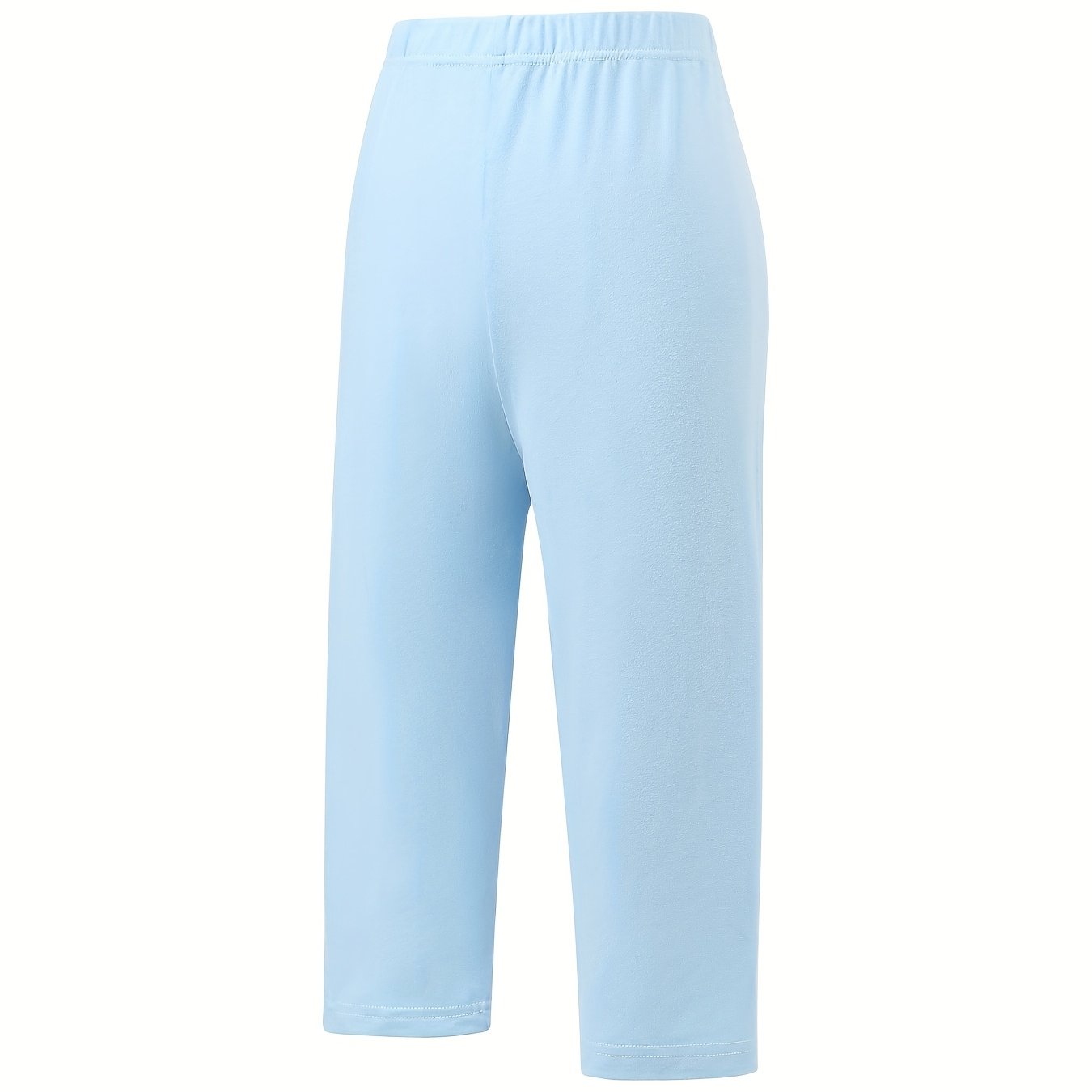 Plus Size Women's Stretchy Capris High-Waisted Solid Blue Casual