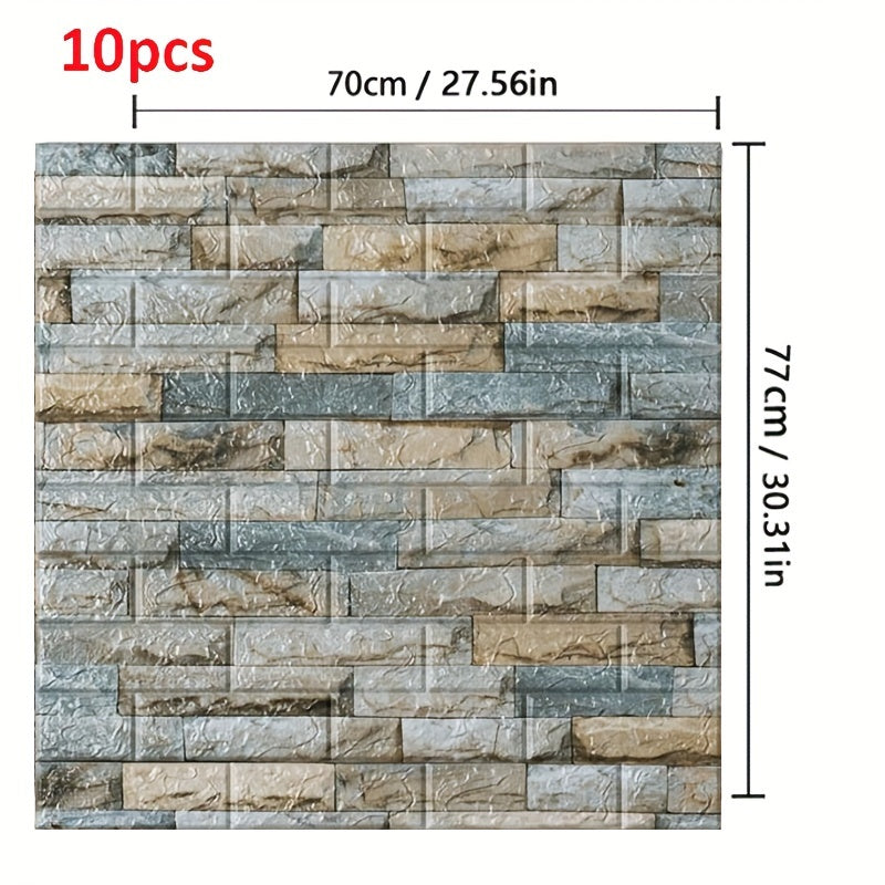 10pcs 70cmX77cm 3D Brick Wall Panels Self-Adhesive Waterproof for Home Decor