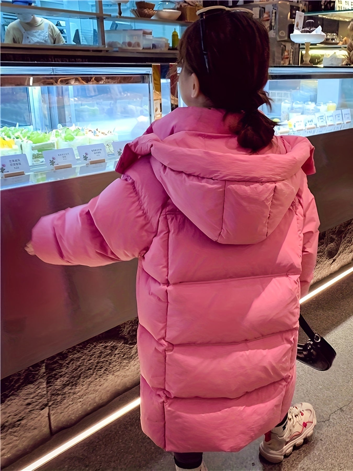 Girls Winter Coat 2024 Knee-Length Puffer Hooded Waterproof Casual Loose Fit