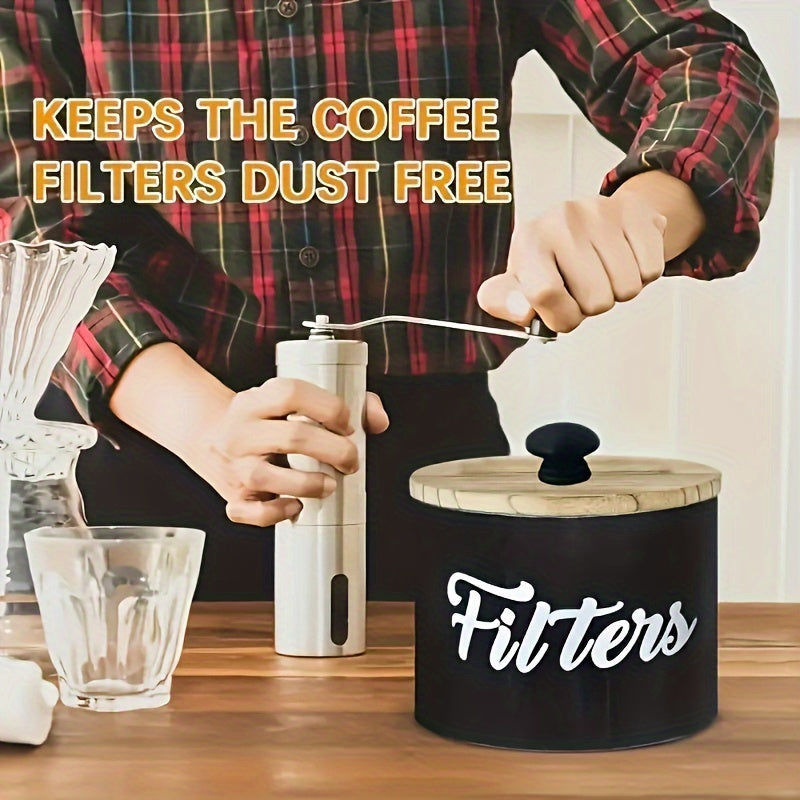 Rustik qahva filtrati qog'oz saqlash konteyneri, yog'och qopqoq bilan changdan himoyalovchi tashkilotchi