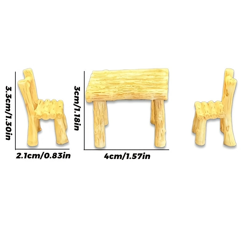 Mini Woodland Table and Chair Set, Rustic Fairy Garden Furniture, Indoor Outdoor Decor