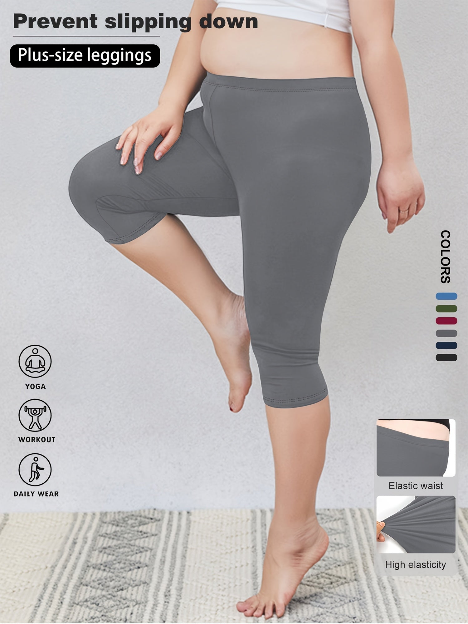 Plus Size High-Waisted Yoga Leggings Capri Tummy Control Butt Lifting