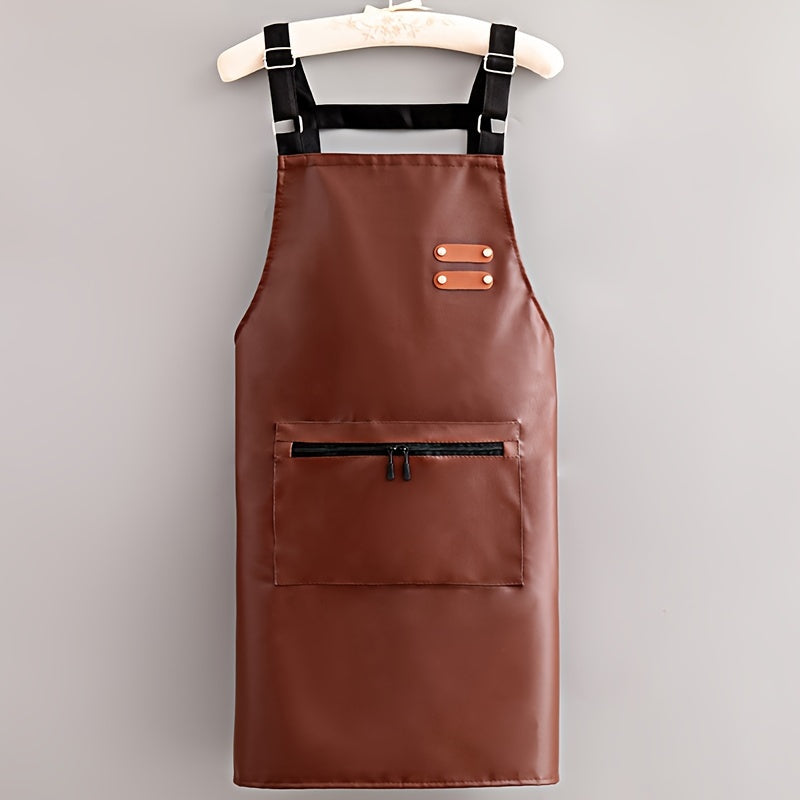 Imitation Leather Apron for Adults with Pockets Adjustable Straps Solid Color for Chefs Waiters Barbecuers Hairdressers