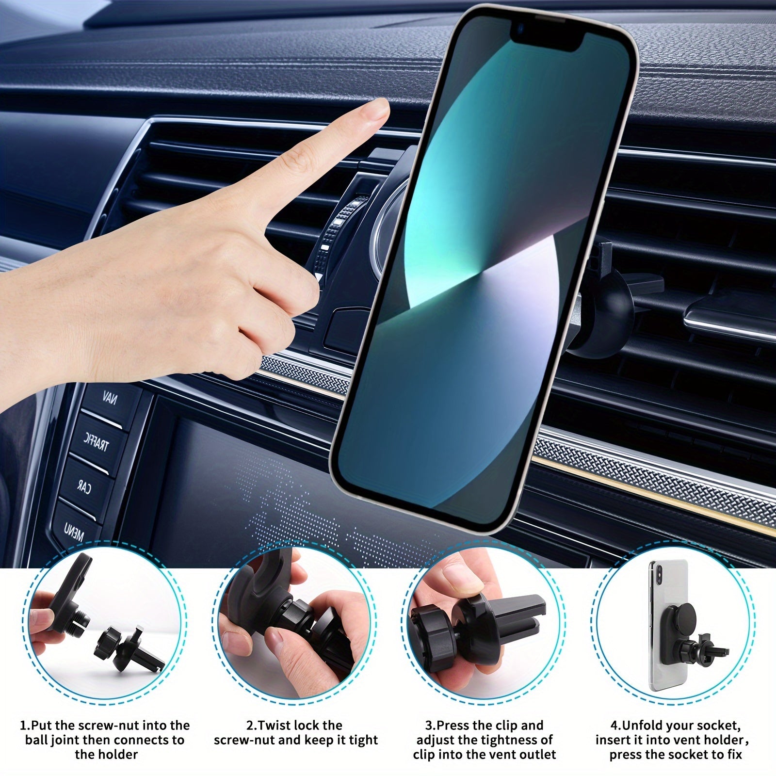 Universal avtomobil telefon o'rnatgichi, silikon havo ventili klipi, sozlanadigan 360° burilish