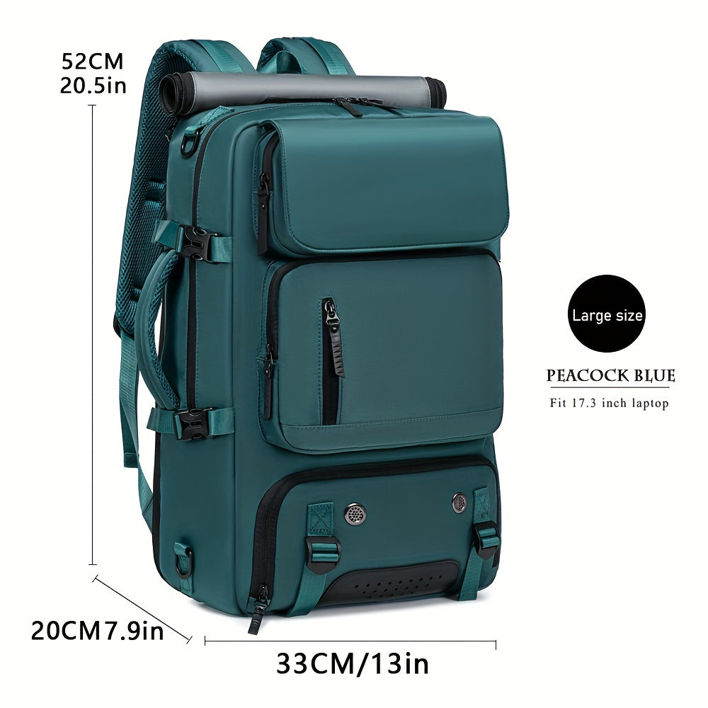 Waterproof Backpack with USB Port Trolley Sleeve Shoe Grid for Outdoor Hiking and Travel