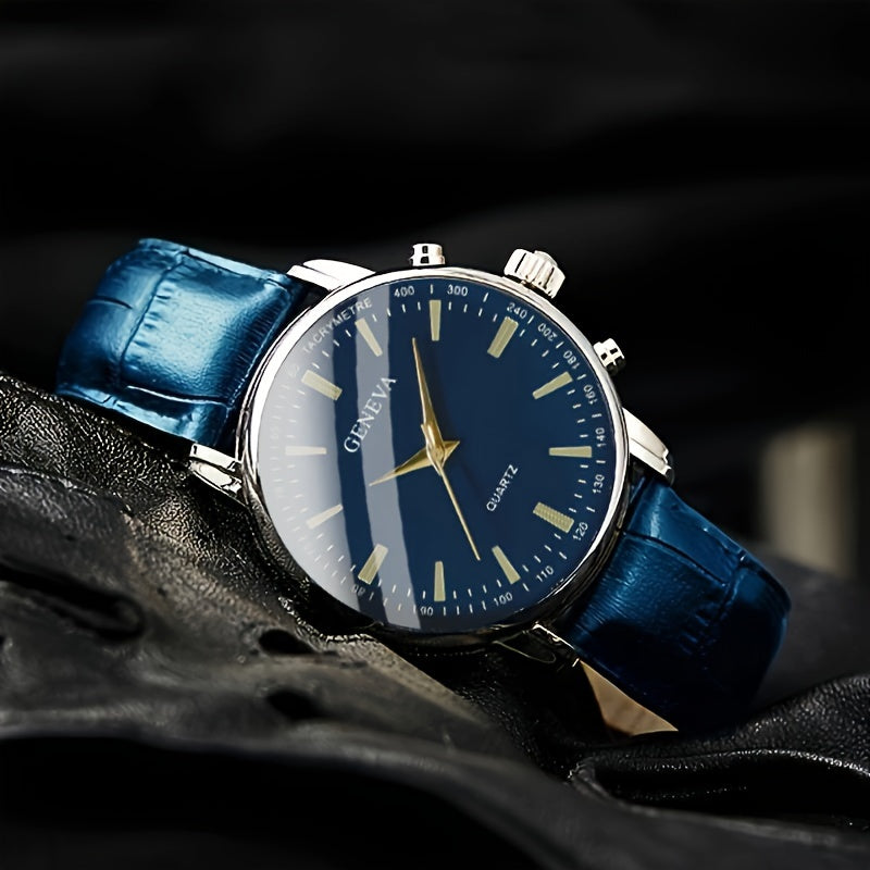 Reloj de cuarzo para hombre con esfera circular, correa de cuero sintético, caja duradera de aleación de zinc