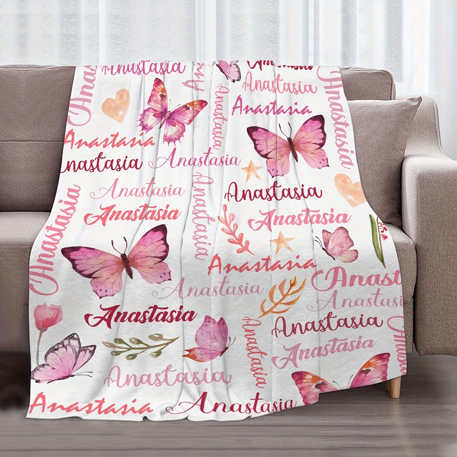 Personalized Butterfly Throw Blanket Flannel Fleece Sofa Bed Travel All-Season
