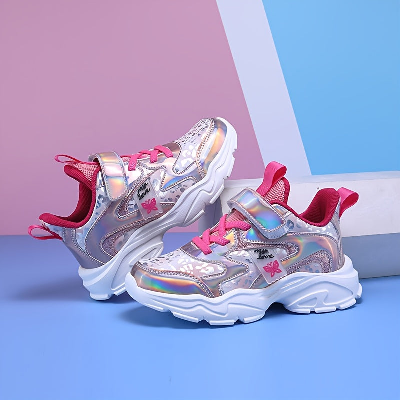 Girls' Casual Sports Shoes for Kids Lightweight Canvas Sneakers with Glitter and Cartoon Pattern