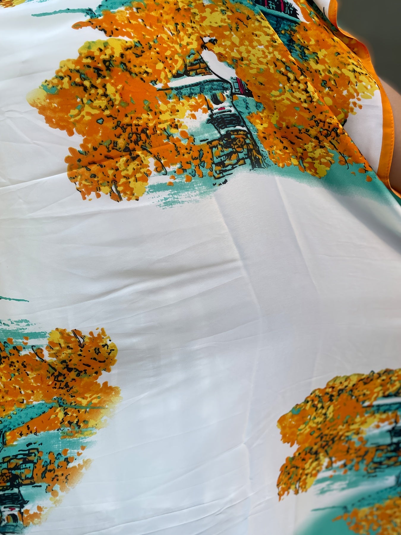 Plus Size Floral Print Longline Dress Polyester Batwing Sleeves Tassel Scarf