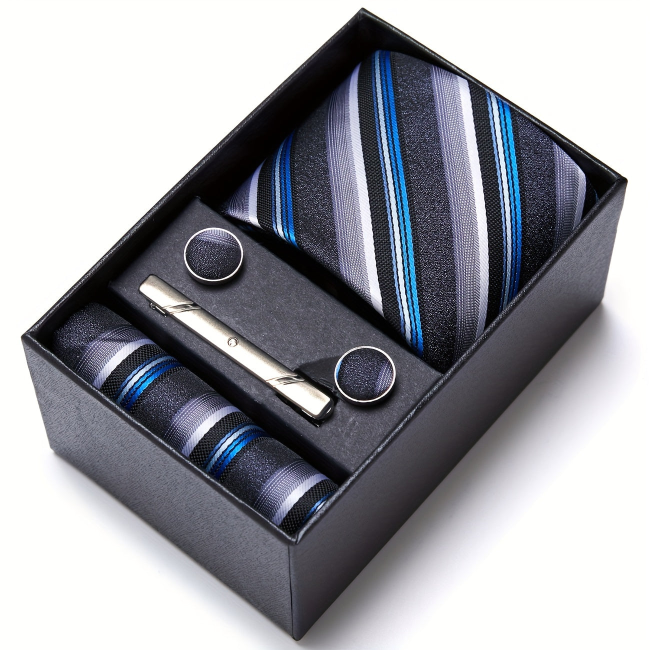 Men's Gift Box Set with Tie, Pocket Square, Cufflinks and Tie Clip for Weddings
