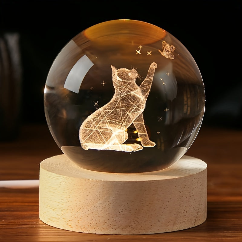 Lámpara de noche para gatos con bola de nieve en base de madera de 5.99cm para amantes de los gatos, regalo