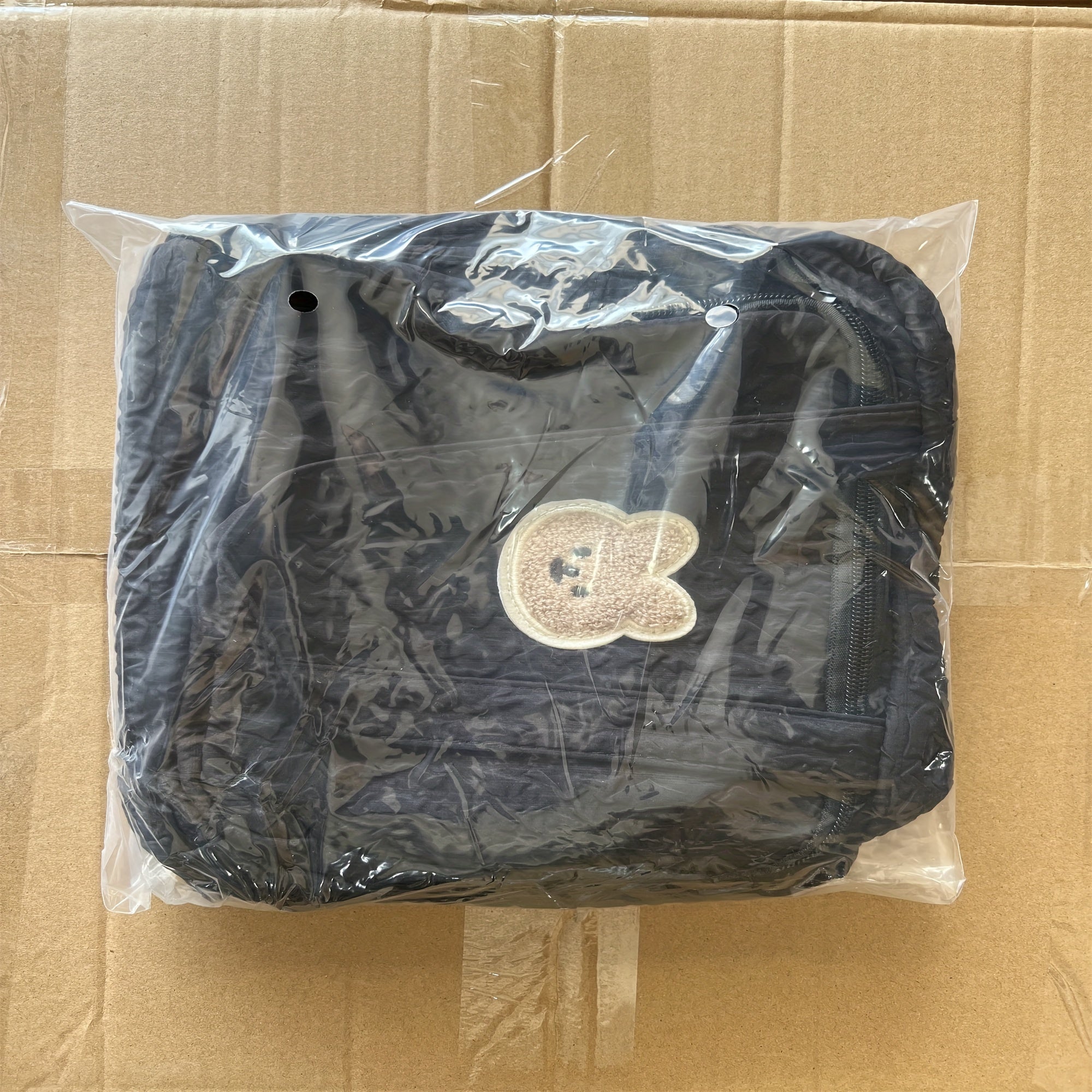 Black Bubble Grid Diaper Bag Water-Resistant Stain-Proof Polyester with Crossbody Strap