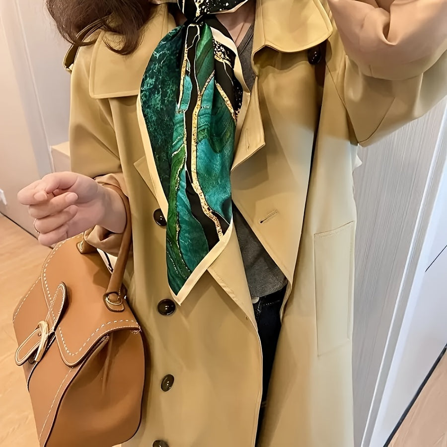 Women’s Green Print Square Scarf Made of Simulated Silk 69.85cm Breathable Neck Wrap