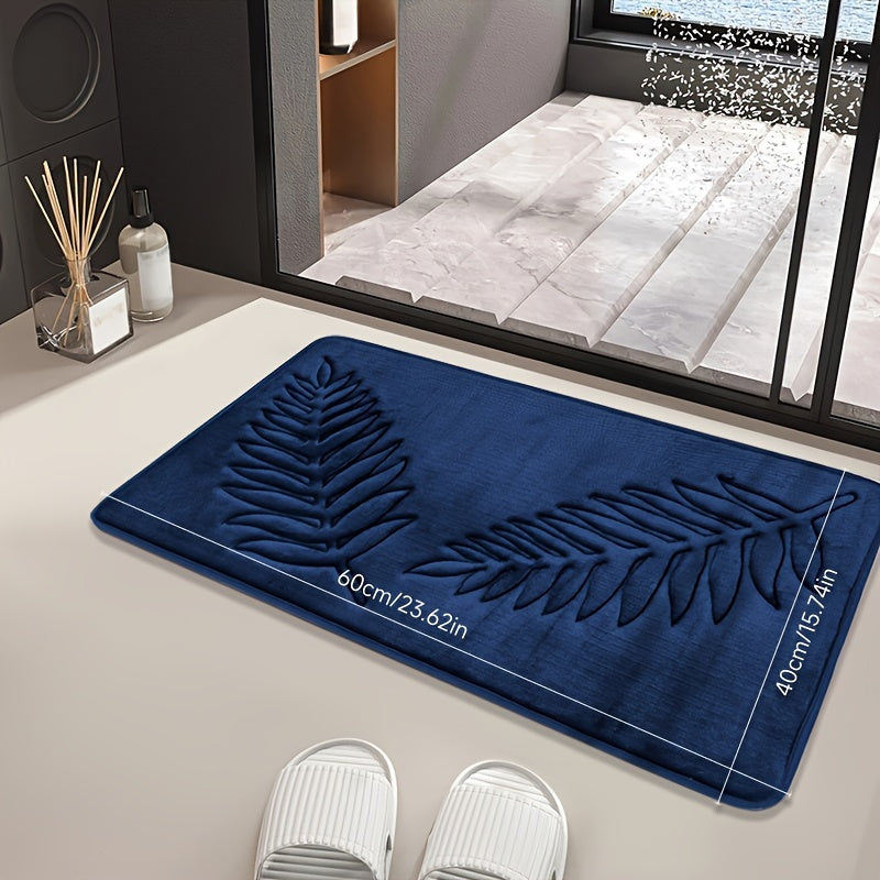 Non-Slip Leaf Pattern Bathroom Mat Absorbent Quick-Dry Polyester Rug