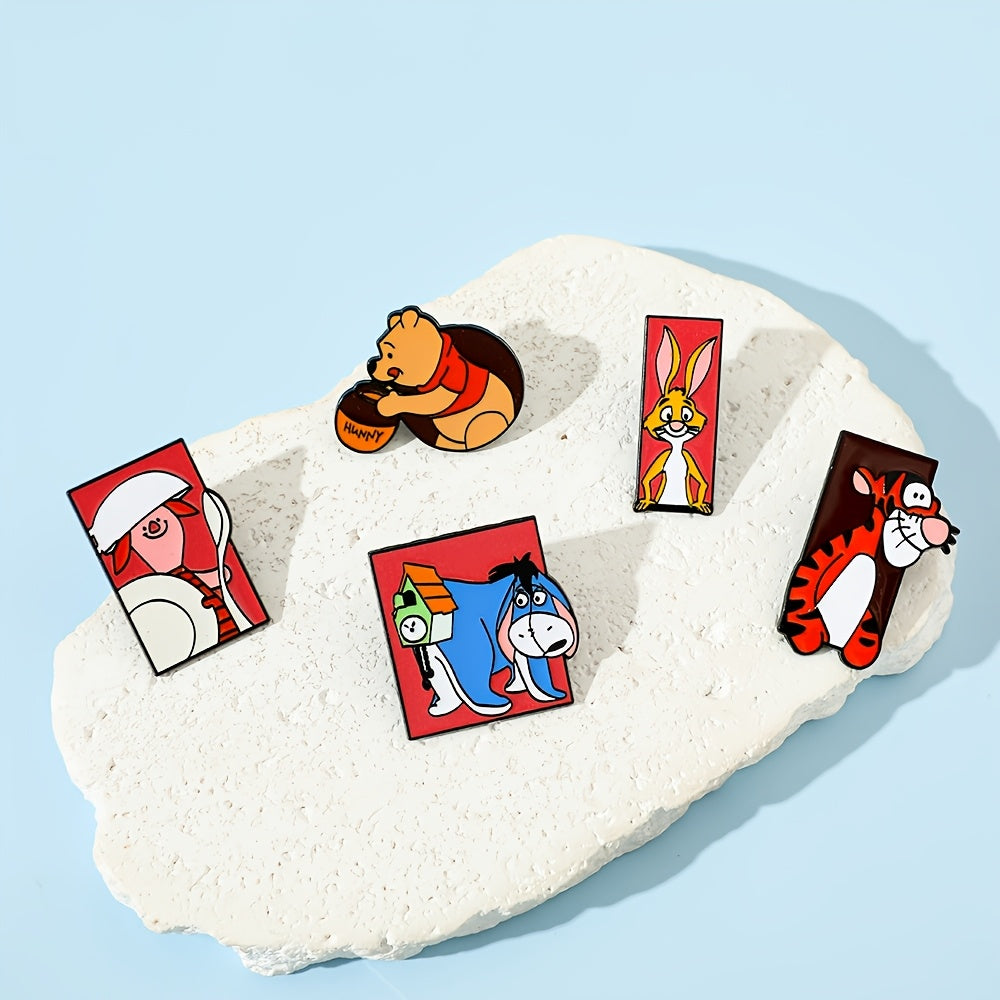 5 ta multfilm emal pinlar to'plami, minimalistik hayvon tasvirlari bilan kiyim va aksessuarlar uchun