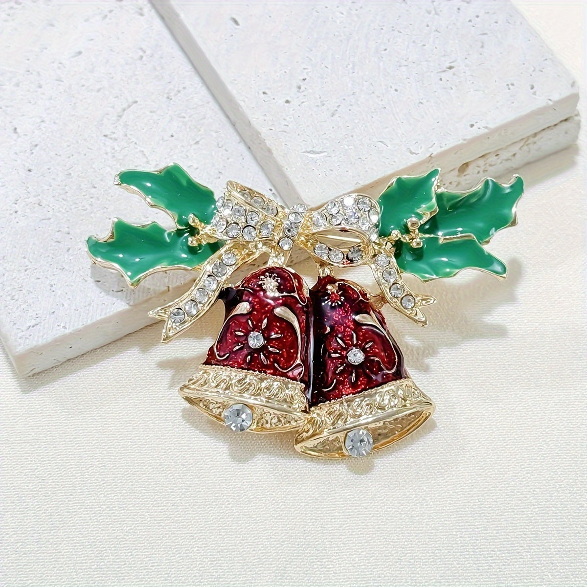 Punk Style Rhinestone Corsage Brooch Pin for Suits and Coats Christmas Bell Design
