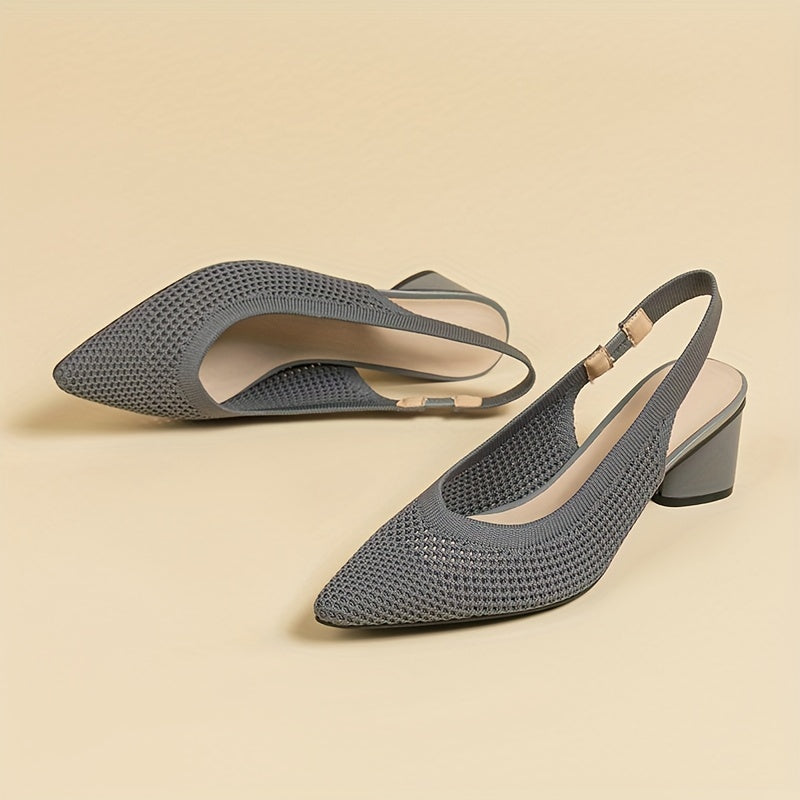 Women's Knitted Block Heel Sandals with Pointed Toe Elastic Strap and Slingback