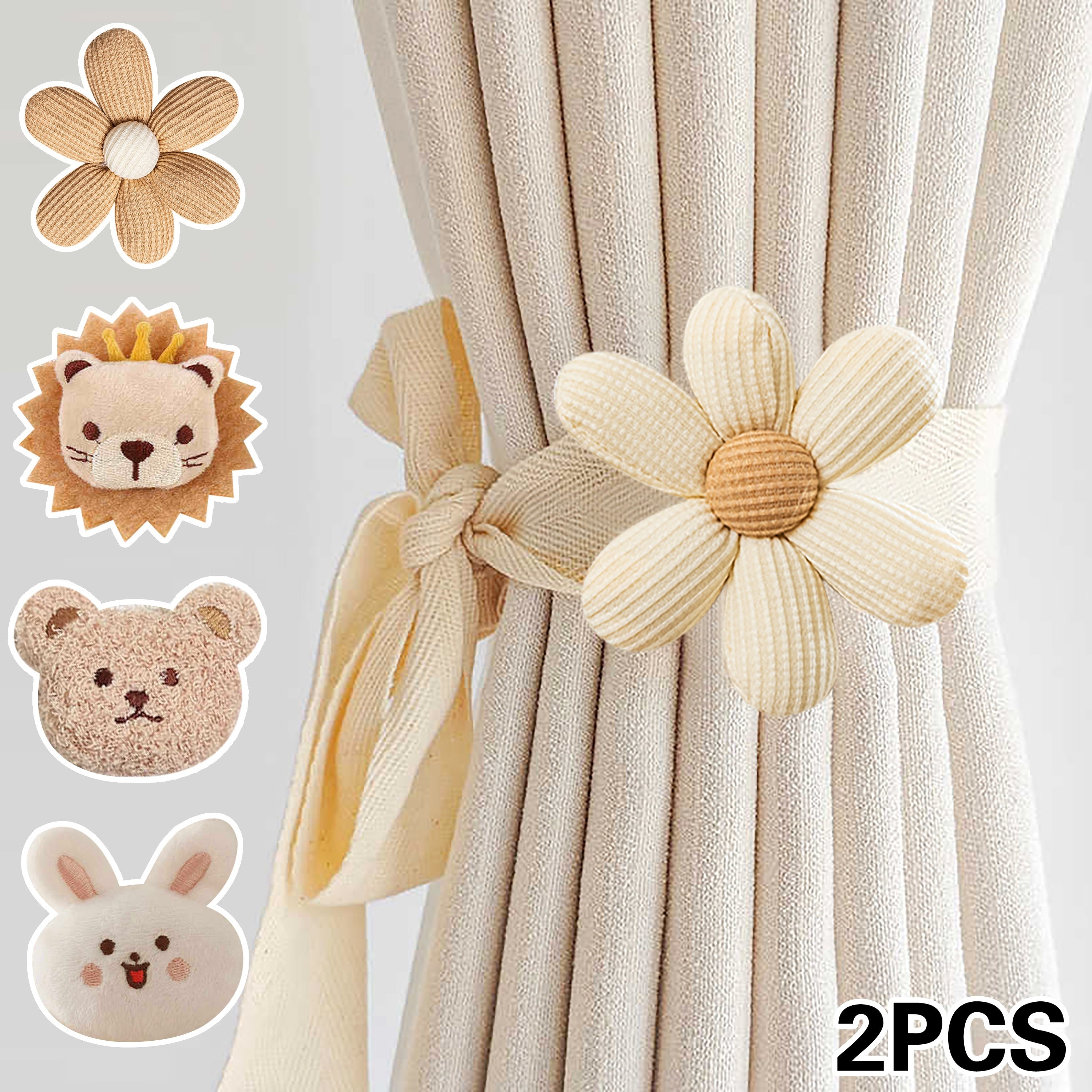 Two-Pack Modern 3D Cartoon Animal Curtain Tiebacks Polyester Adjustable No-Drill Home Decor