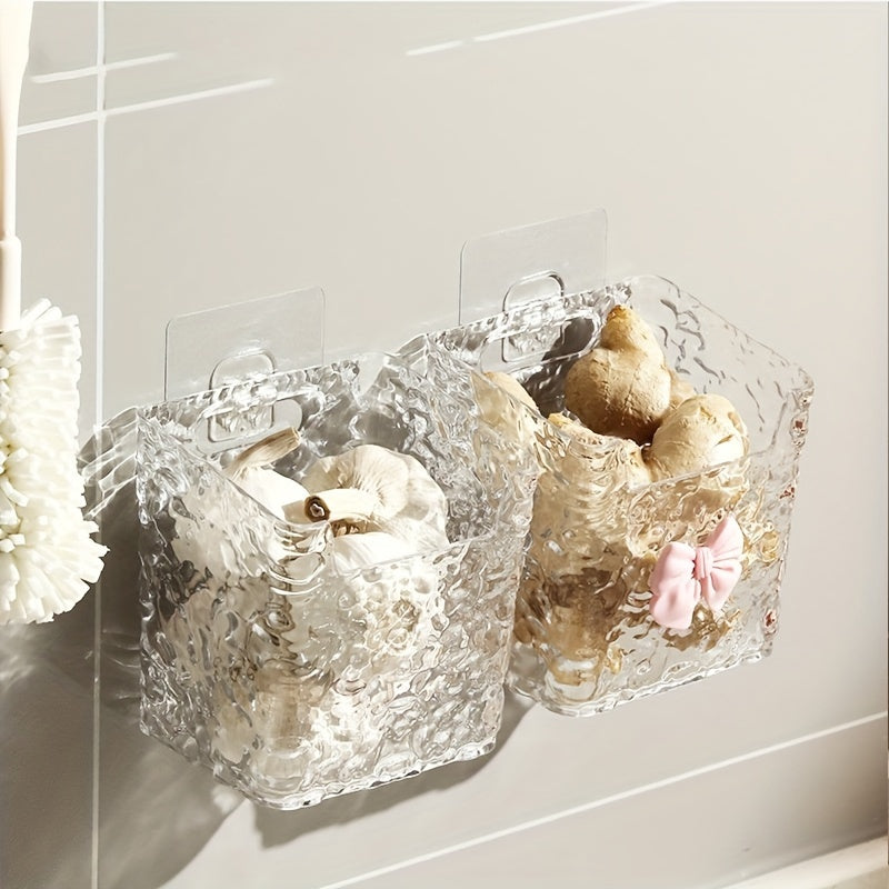 Caja de almacenamiento de pared con textura de glaciar y lazo rosa para organizador de baño