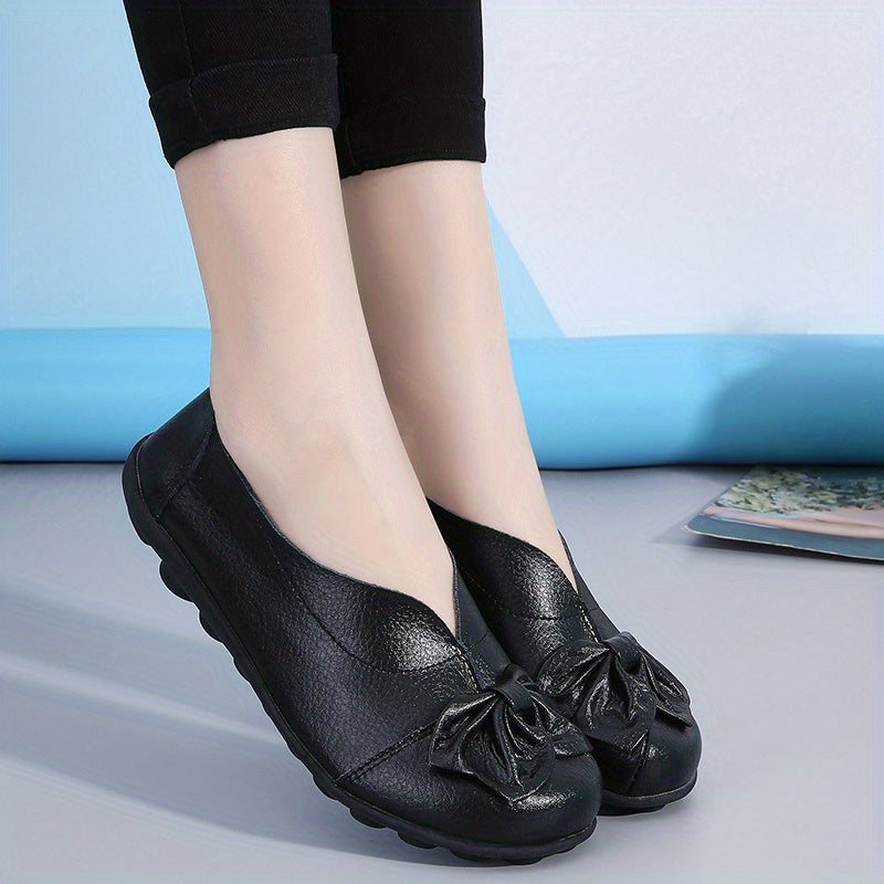 Women’s Bowknot Loafers Slip-On Flats Solid Colors Casual Shoes