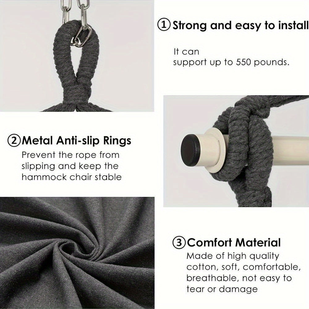 White Canvas Hammock with Tassels and Cushions for Indoor Outdoor Use Supports Up to 226.8 KG