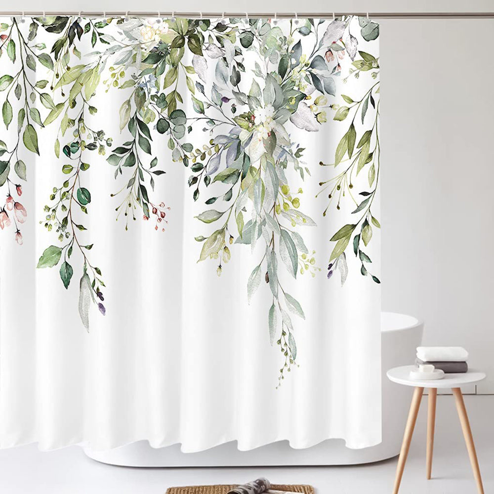 Eucalyptus Leaf Shower Curtain 180x180cm with 12 Hooks Bathroom Decor