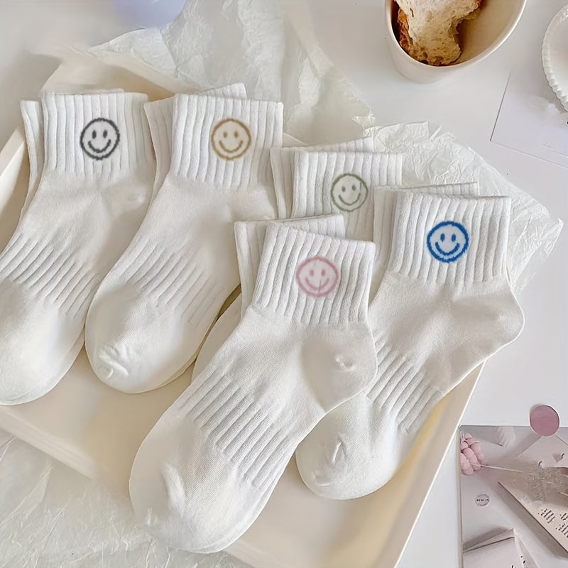 Women’s Short Socks 5 Pairs Cartoon Face Print Lightweight Knit Hosiery