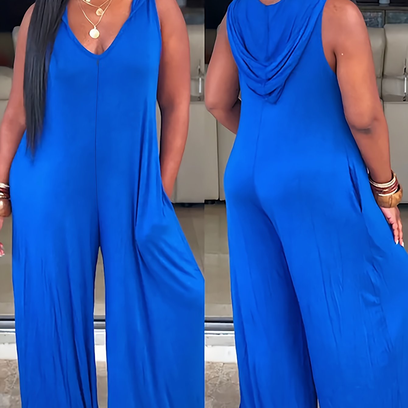 Костюм женский повседневный с капюшоном и V-образным вырезом, свободный крой, размер плюс, черный