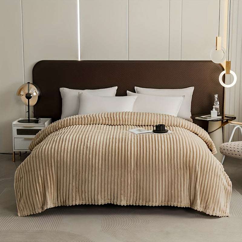 Contemporary Striped Flannel Throw Blanket for Bed and Couch All-Season Comfort