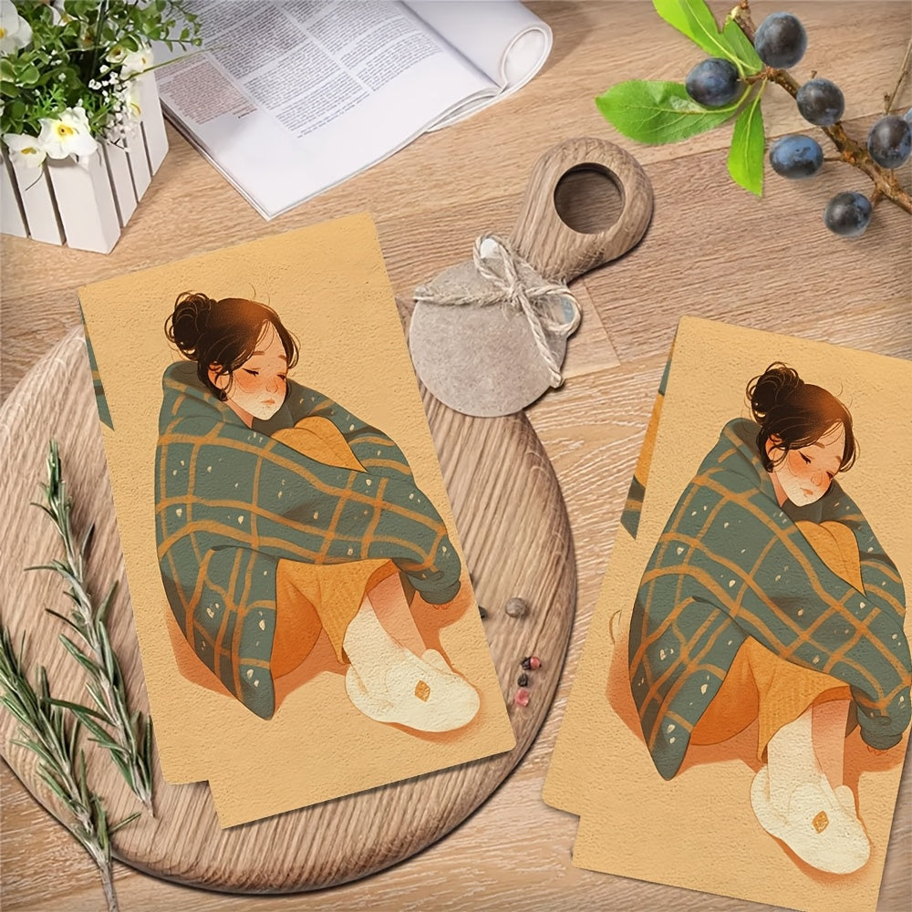 Set of 2 Cozy Kitchen Towels 16x24 Inches Ultra Soft Absorbent Holiday Decor