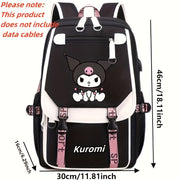 Chiroyli Hello Kitty Kuromi Magician noutbuk sumkasi Naylon, katta hajmli, buklanuvchi, qora va binafsha