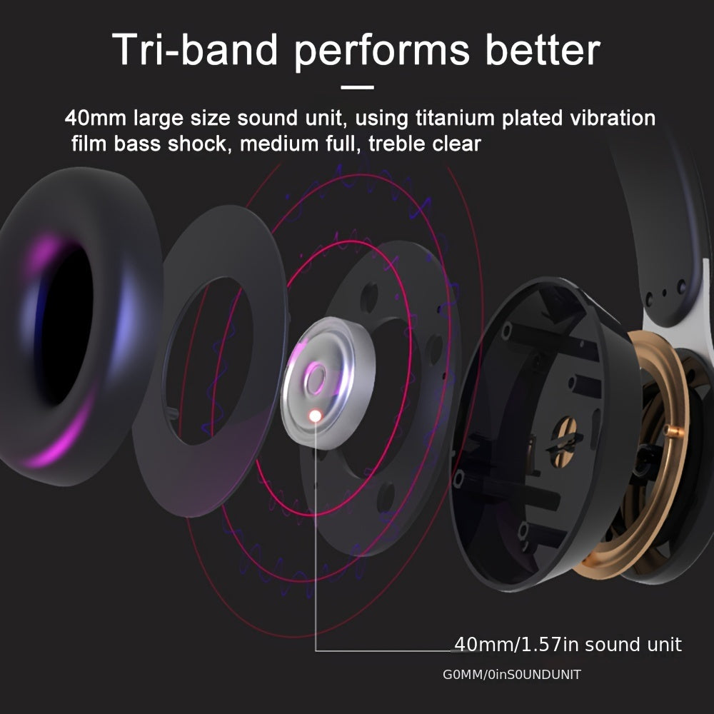 Wireless Over-Ear Headphones with Wireless 5.3, Long Battery Life, HD Sound, Soft Earmuffs, Portable Adjustable Design for Outdoor Sports and Commuting