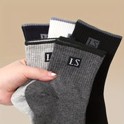 Set of 5 Men's Striped Thermal Crew Socks Breathable Knit Polyester