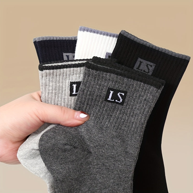Set of 5 Men's Striped Thermal Crew Socks Breathable Knit Polyester