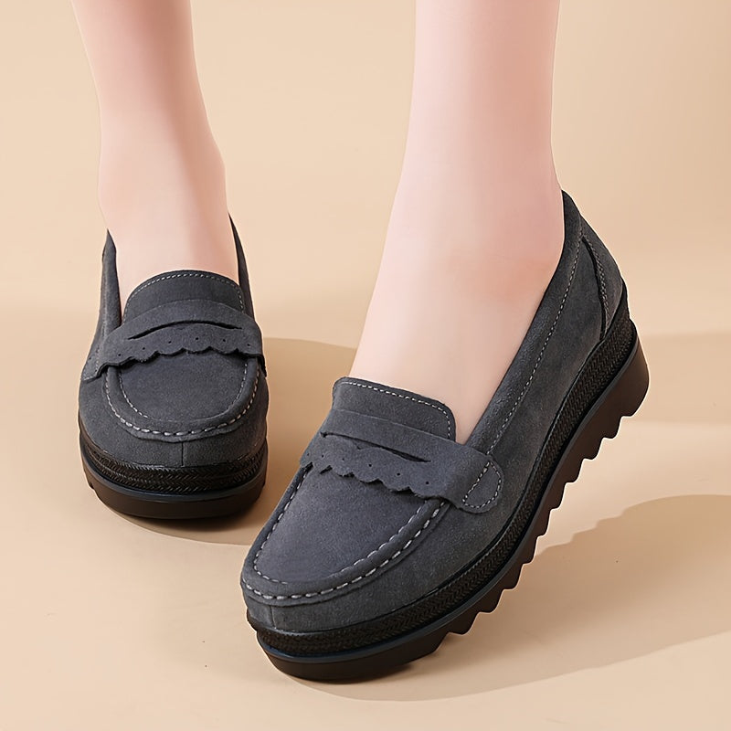 Women's Slip-On Platform Loafers Faux Cover Black Comfortable All-Season Shoes