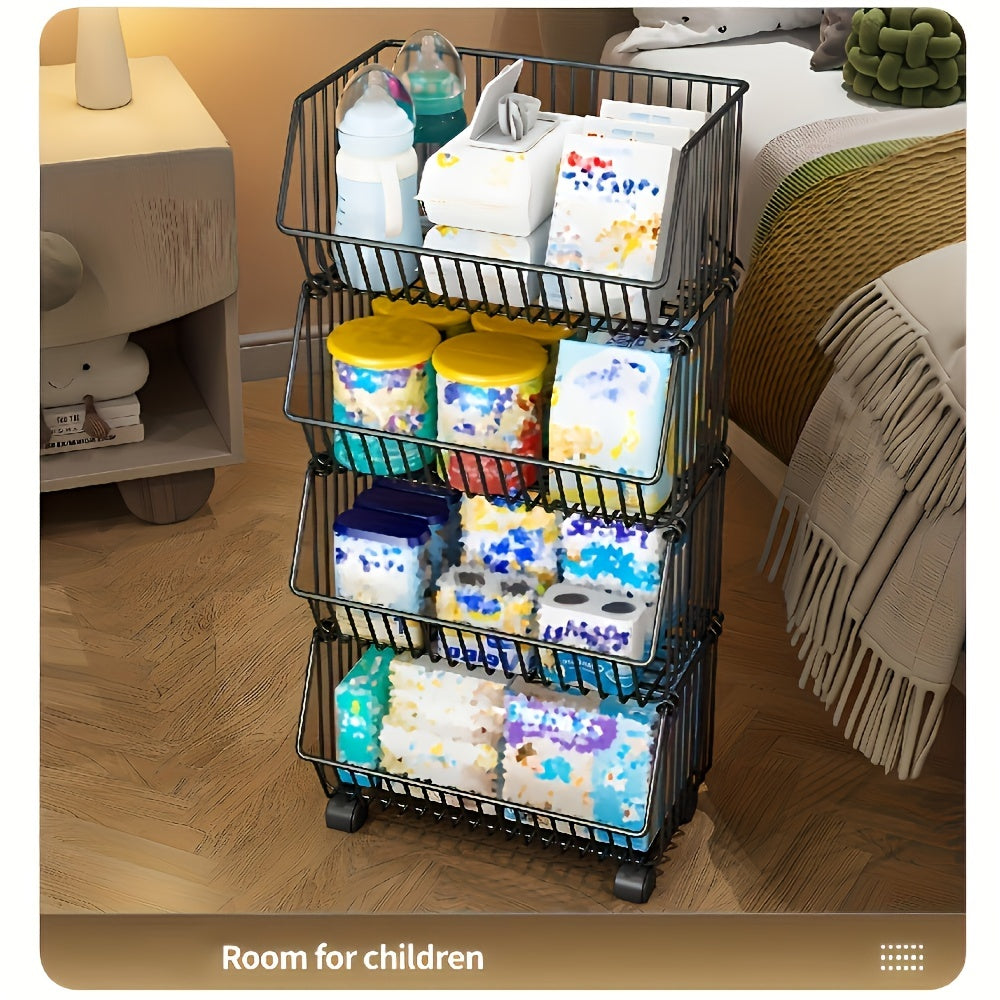 Metal Storage Cart with Wheels Multi-Tier Organizer for Condiments Toiletries Snacks and Fruits