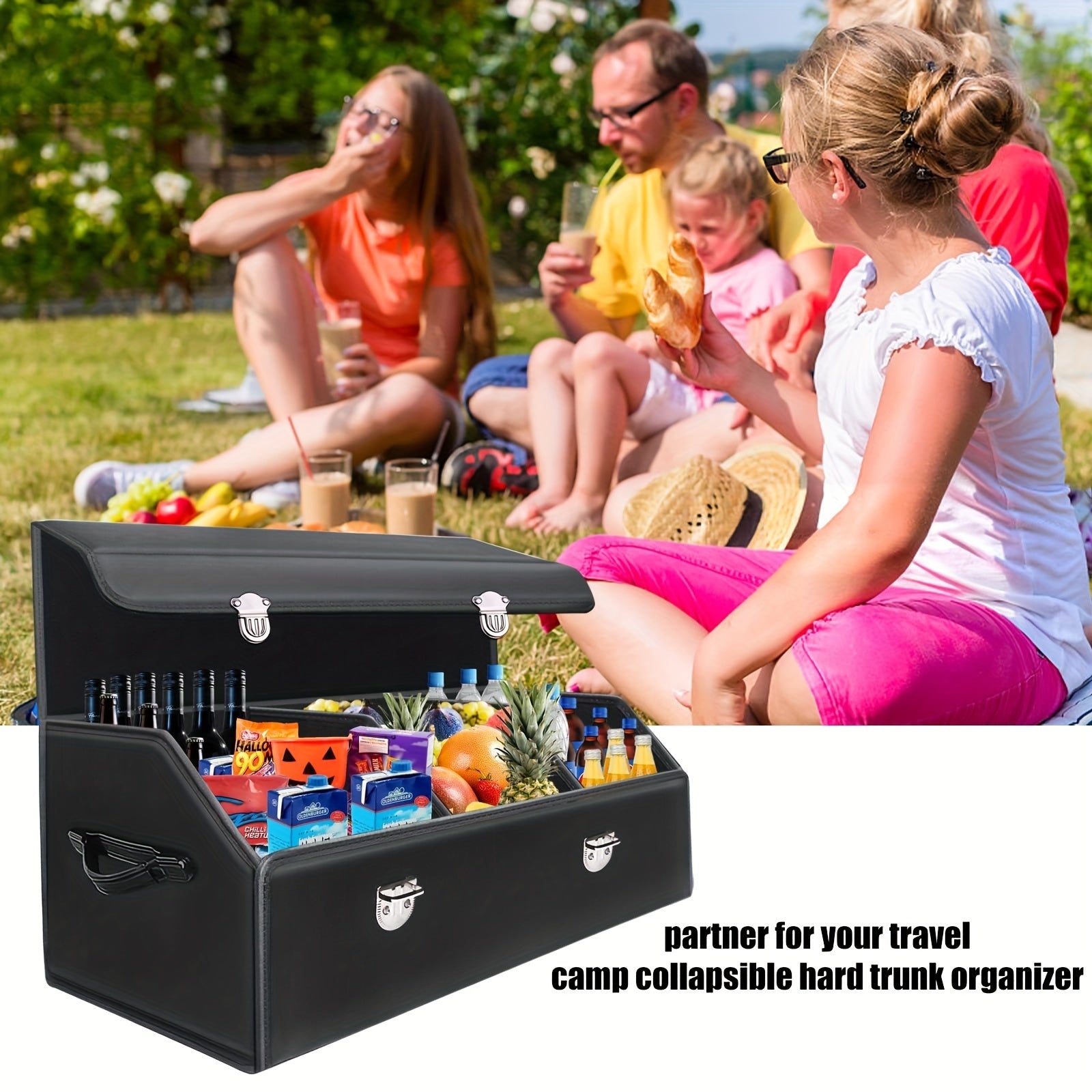 Car Trunk Organizer Faux Leather Foldable Multi-Compartment Auto Storage Box