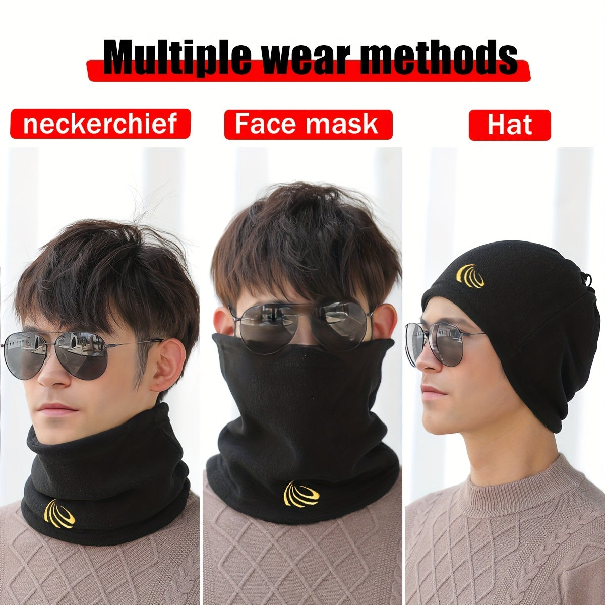 Gaiter de cuello de felpa de poliéster unisex, bufanda de invierno de uso múltiple para esquí, senderismo y ciclismo