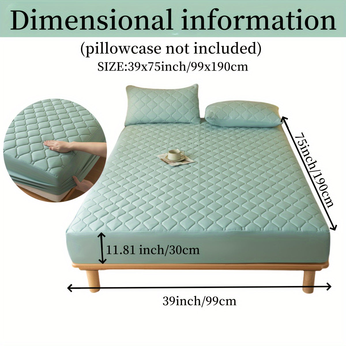 Suv o'tkazmaydigan, shovqinsiz, emboss qilingan yostiq qoplami, to'shakka mos keladigan, 29.97 sm chuqurlikdagi, yuviladigan, chang o'tkazmaydigan