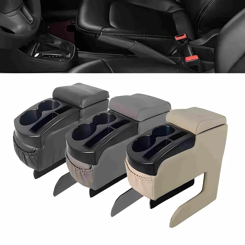 Universal Car Cup Holder Organizer with Storage Box and Soft Cushion