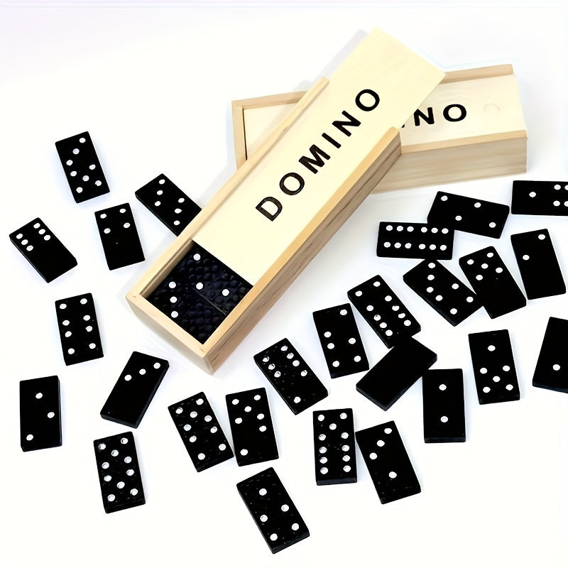 28-Piece Wooden Dominoes Set in Black with Storage Box for Ages 14 and Up